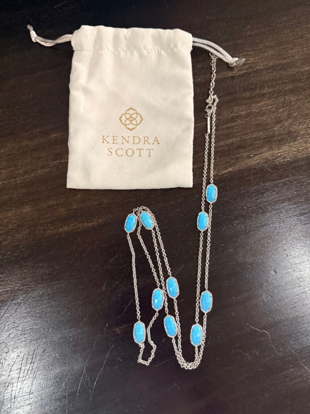 Kendra Scott Kellie Long Station Necklace Silver Turquoise - Picture 3 of 4